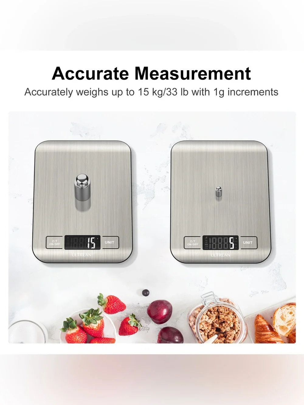 Ultrean Rechargeable Digital Kitchen Scale USB-C Food Scale 33 lb